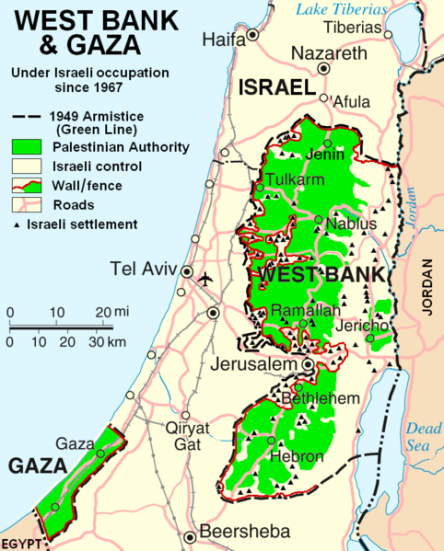 West Bank & Gaza Map = Palestine